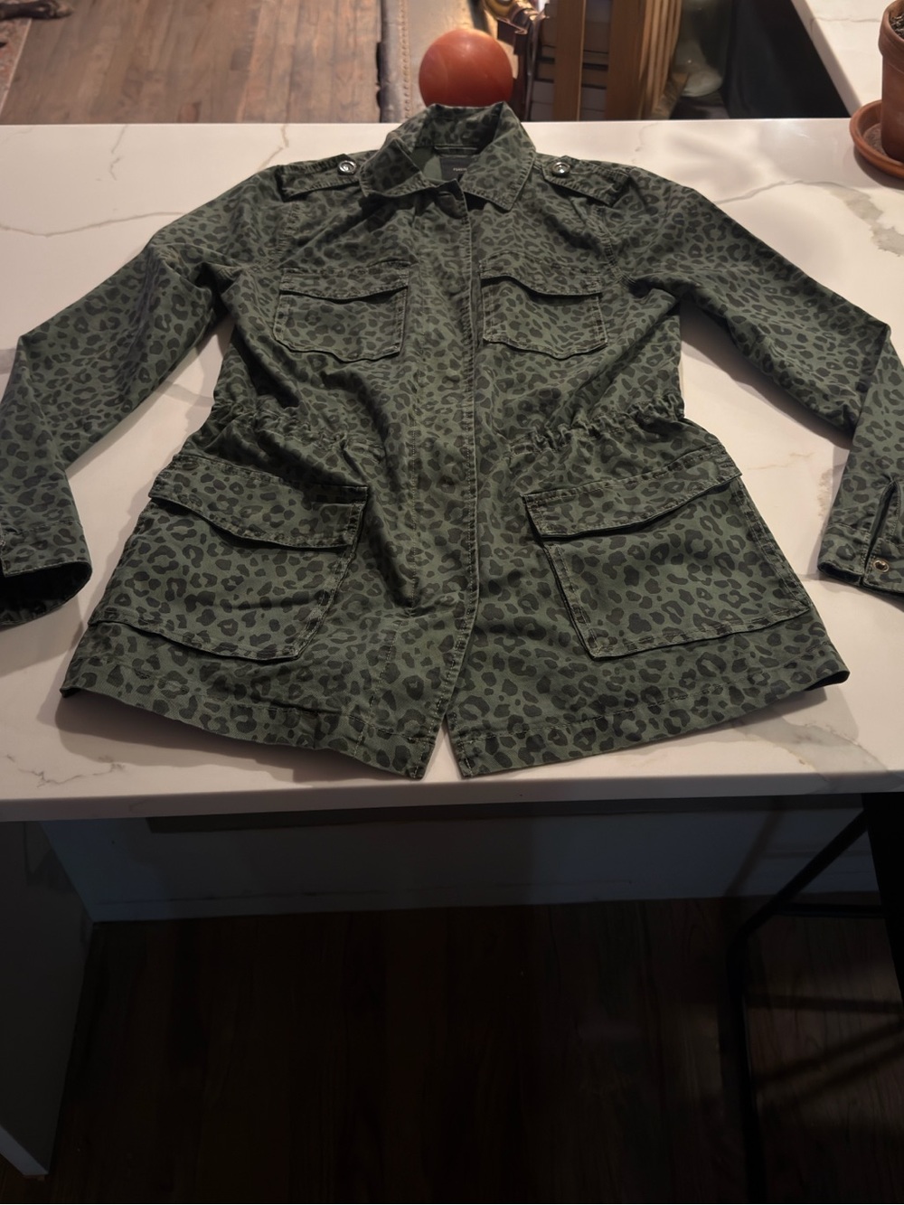 Forever 21 Olive Green Leopard Utility Jacket